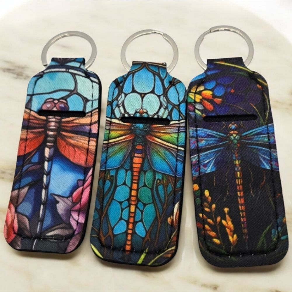 Dragonfly Lipstick Holder Keyring MosaicโNeoprene Keychain Key Ring Accessory